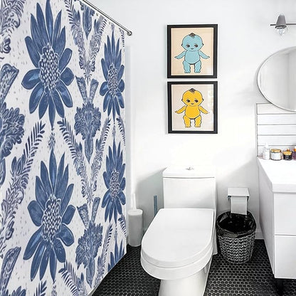 Curtain Shower Indigo Blue Trellis Bathroom Shower Curtain for Bathroom Decor Accessories Chinoiserie Polyester Fabric Curtain Bathroom Decoration 72" x 72" Machine Washable with Hooks