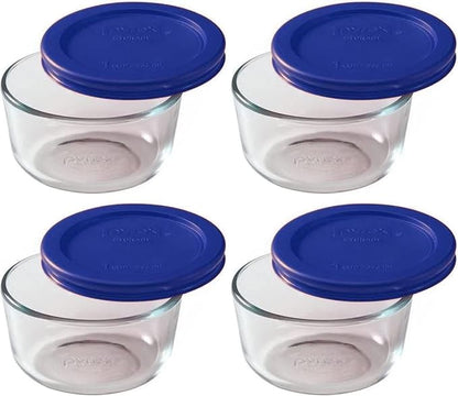 Pyrex 7202 1-Cup Glass Bowls With Cadet Blue Lids (4 Pack) - Made in USA 7202-PC | Tempered Glass Construction | BPA-Free Plastic | Easy Clean Surface | Top-Rack Dishwasher Safe