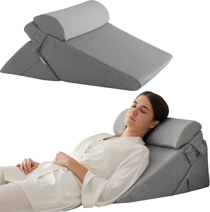 3Pcs Orthopedic Bed Wedge Pillow Set, Foam Wedge Pillow Post Surgery for Back, Leg and Knee Support, Adjustable 9&12 Inch Folding Triangle Pillow for Sleeping, Acid Reflux, Snoring, Gray