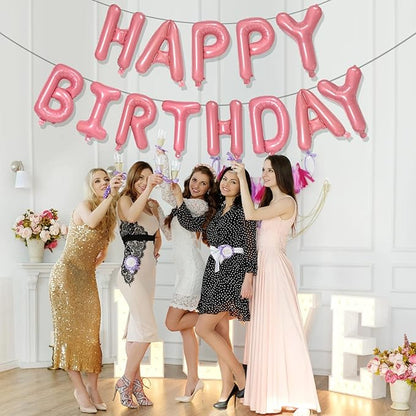 FUNTOOB Happy Birthday Balloons Banner Pink Happy Birthday Sign Letter Balloons 16 Foil Balloon for Boys Girls Adults Party Decorations