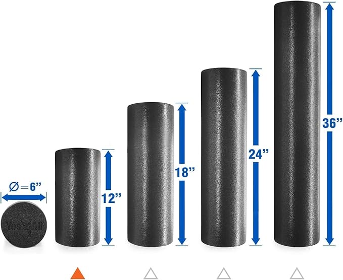 Yes4All Low Density Round PE 1218 2436 inch Foam Rollers for Muscle Massage, Yoga Core Exercise  Physical Therapy