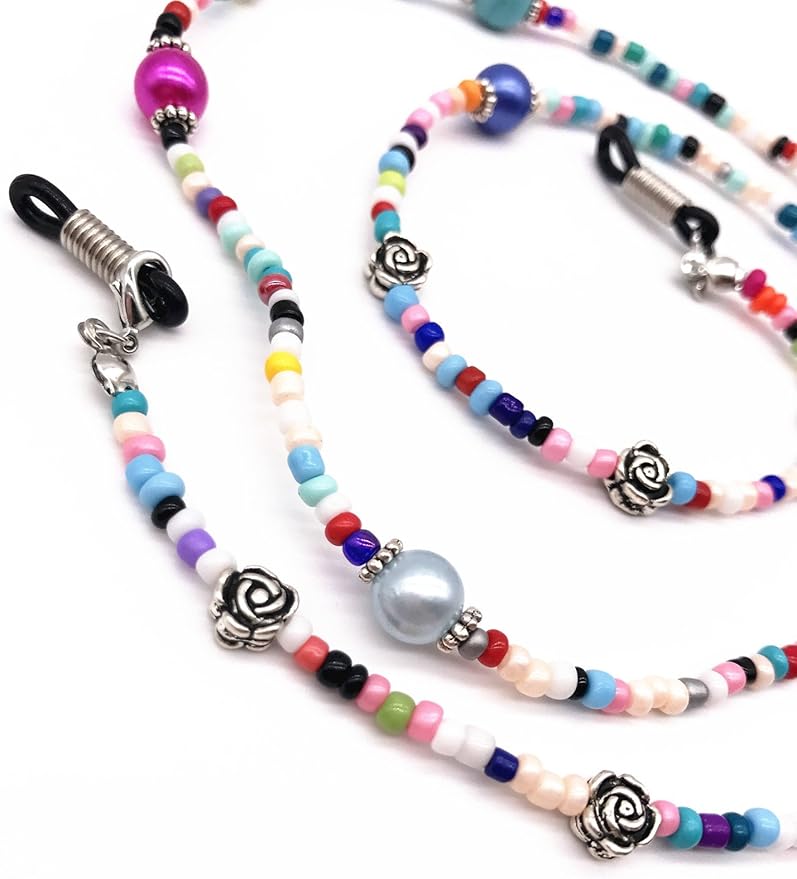 Outman Beaded Eyeglass Chain Sunglasses Holder Strap Eyewear Retainer Lanyard (Colorful bead)