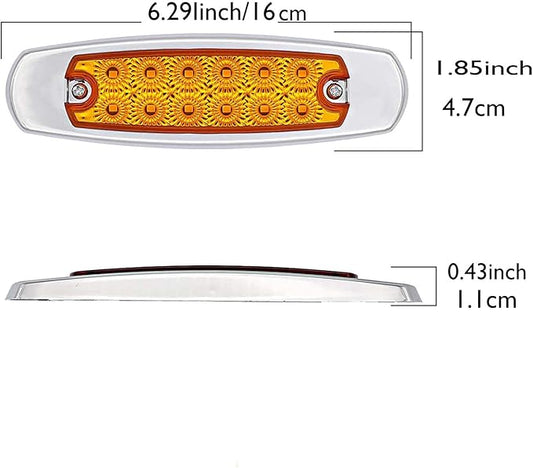 4Pcs 6.4in Front Rear Amber LED Side Marker Lights,Waterproof 12V Chrome Bezel Trailer Marker Lights,Turn Signal Light,Clearence Light Tail Light for Truck ATV SUV RV Camper UTV