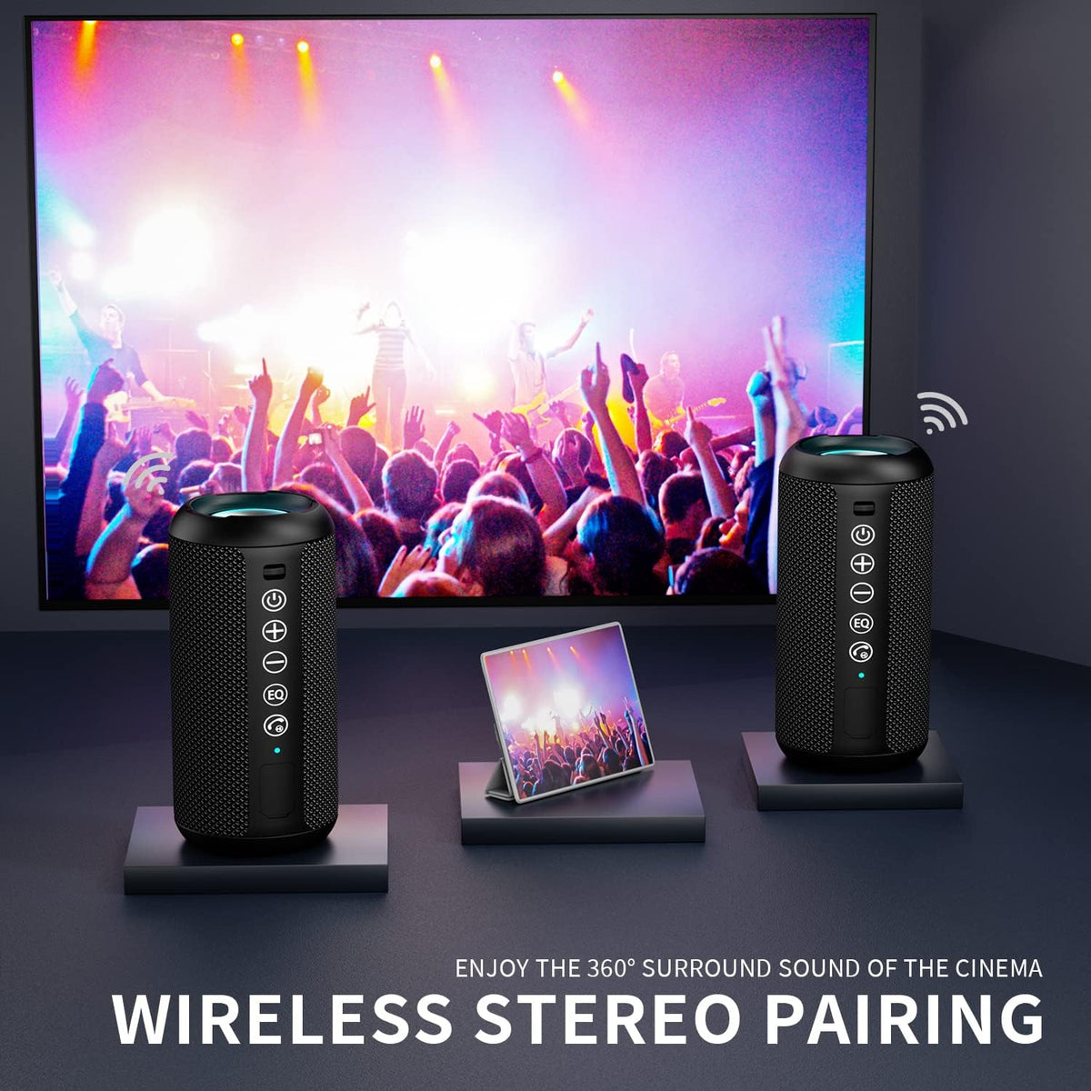 Ortizan speaker delivers 24W of rich, distortion-free sound with deep bass and colorful LED light show for amazing party atmosphere.