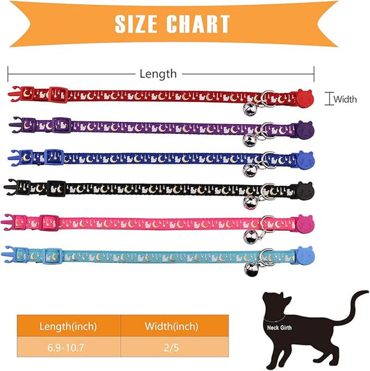 6 PCS Breakaway Cat Collars Golden Moon Cat Collars Safety Buckle Kitten Collar with Bell Glow in The Dark Cat Collars for BoyGirl Cats