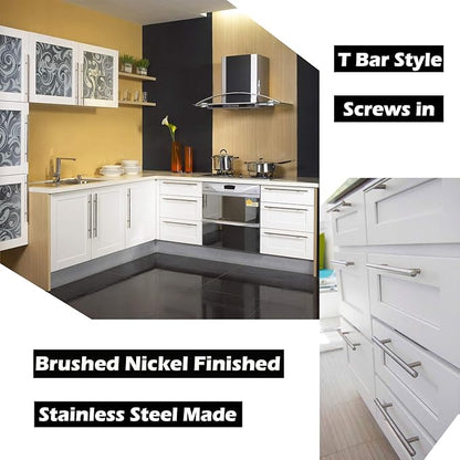 Gobrico 6 Pack T bar Kitchen Cabinet Drawer Handles and Pulls in Brushed Nickel Stainless Steel Dresser Kitchen Knobs Hole Centers 3Inch76mm Total Length 5Inch128mm