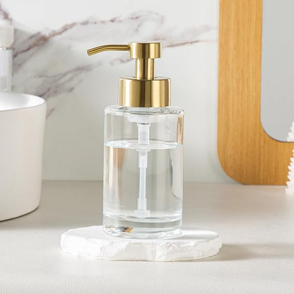 Enra Foam Soap Dispenser, 12oz Thick Glass Bathroom Soap Dispenser with Stainless Steel Gold Pump, Kitchen (ClearGold Foam Type)