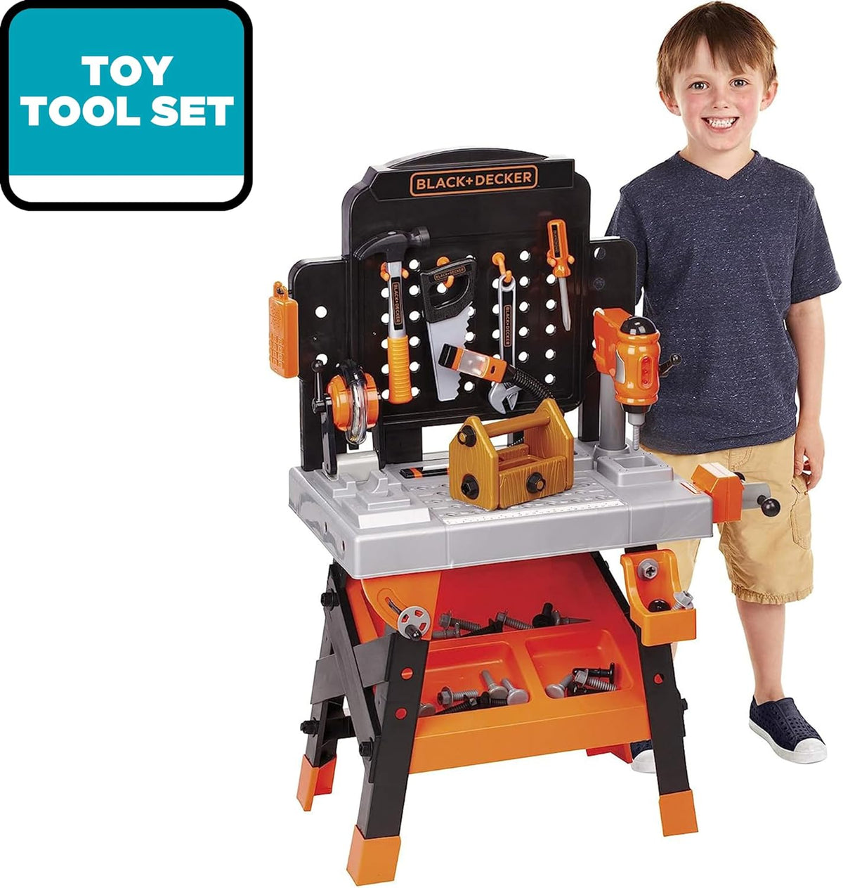 JAKKS Pacific Black+Decker Kids Workbench - Power Tools Workshop - Build Your Own Toy Tool Box – 75 Realistic Toy Tools and Accessories [ Exclusive]