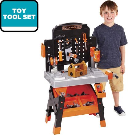 JAKKS Pacific Black+Decker Kids Workbench - Power Tools Workshop - Build Your Own Toy Tool Box – 75 Realistic Toy Tools and Accessories [ Exclusive]