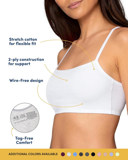Fruit of the Loom Women's Spaghetti Strap Cotton Cami Sports Bra Multi-Pack