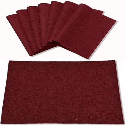 Cloth Placemats Set of 8, Linen Type Fabric Placemats Machine Washable Placemats Heat Resistant Placemats Wrinkle Free Thick Polyester Kitchen Place Mats for Dining Table (Burgundy)