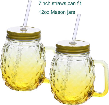 Dakoufish 6 Inch Reusable Thick Plastic Clear Drinking Straws for Short Mini 6oz-8oz Mason Jar Tumblers,Set of 12 Pcs Straws with Cleaning Brush (6inch