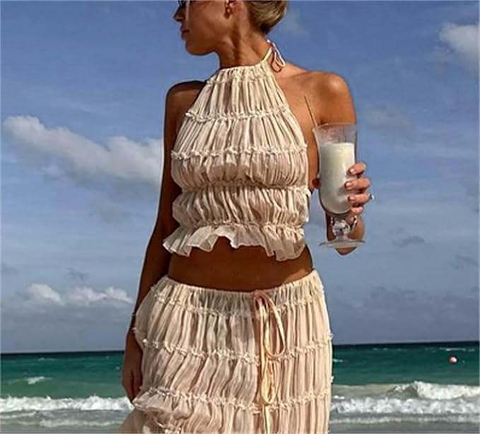 Women Sexy Halter Tops Backless Shirred Smocked Cami Tops Ruched Shirt Y2k Girls Going Out Tops Party Streetwear