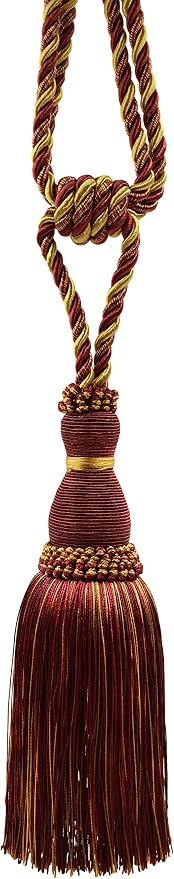 Noblesse Collection Elegant Curtain & Drapery Tassel Tieback Tassel Length 8" (20cm) 30" Spread (76cm) (Style# TBH8) Burgundy Gold Red #1253 (Carmine Red Yellow Gold)