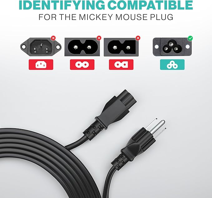 3 Prong AC Laptop Power Cord 5Ft Universal Power Cable  125V  for Dell HP LG Lenovo Asus Acer Toshiba Sony LaptopsNotebooks, Monitors, Printers, Scanners NEMA 5-15P to C5 Power Cable