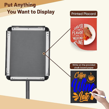 Pedestal Floor Stand Sign Holder for 8.5x11 inches Poster or Chalk Board, Snap Open Frame,360° Rotation,Outdoor Indoor Standing Display Sign Holders for commerical, Directional, Black 3 Pack