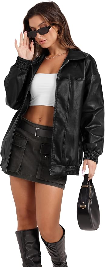 Oversized, baggy faux leather jacket from SAMPEEL, perfect for fall and winter outfits.