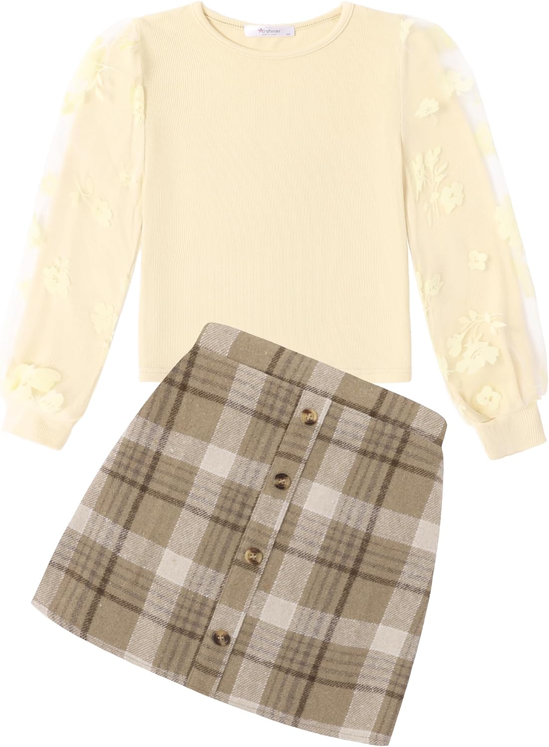 Arshiner Girl's Skirt Sets Casual Fall Outfits Corduroy Skirt and Long Sleeve Rib Knit Shirt Tops Trendy 2 Piece Clothes