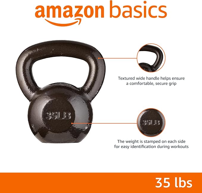 Basics Cast Iron Kettlebell for Strength Training, Textured Wide Handle, Dark Gray
