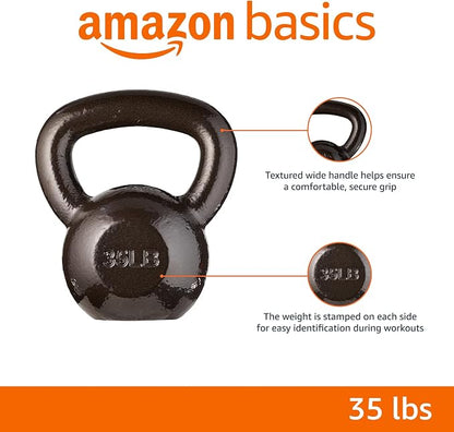 Basics Cast Iron Kettlebell for Strength Training, Textured Wide Handle, Dark Gray