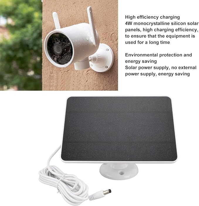 Solar Panel for Security Camera, High Efficiency 4W Camera Solar Panel for DC5V Outdoor Rechargeable Battery Camera, Security Camera Solar Panel Charger with Adjustable Bracket