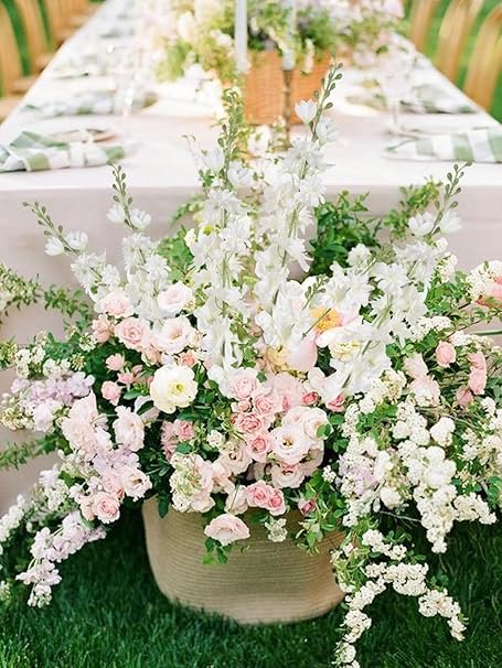 6PCS White Artificial Delphinium Flowers 33" Long Stems White Flowers Larkspur Silk Flowers for Tall Vase White Fake Flowers for Wedding Centerpieces for Home Decor Indoor (White)