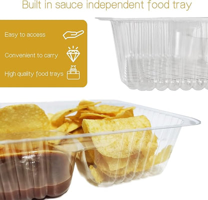 200 PC Nacho Trays Disposable, 12oz Plastic Nacho Containers with Chip and Dip Holder, 6x5 In 2 Compartments Clear Snack Trays for Kids,Parties, Movie Night Supplies (Plastic-12oz-200pc)