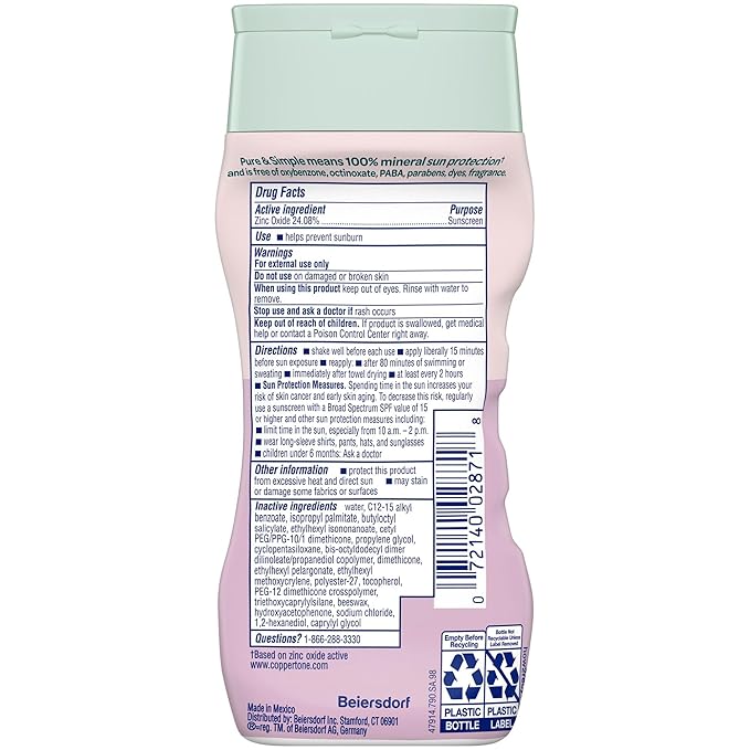 Coppertone Pure and Simple Baby Sunscreen Lotion SPF 50, Broad Spectrum Sunscreen for Baby, 6 Fl Oz Bottle