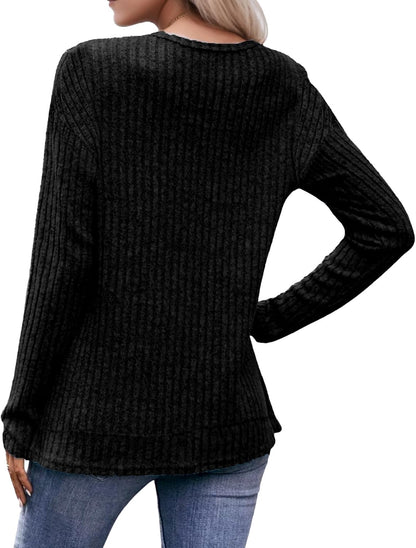 Buauty Womens Long Sleeve ShirtsTunics Tops V Neck Spring Fall Winter, Lightweight Sweaters Dressy Casual Trendy