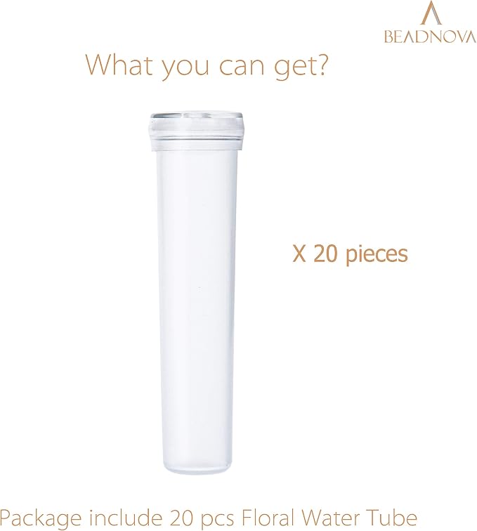 BEADNOVA Floral Water Tubes 2.8 Inch Plastic Water Tubes for Floral Flower Vials with Caps for Flower Arrangement Decoration (Clear, 20 Pcs)