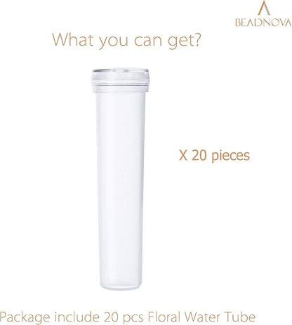 BEADNOVA Floral Water Tubes 2.8 Inch Plastic Water Tubes for Floral Flower Vials with Caps for Flower Arrangement Decoration (Clear, 20 Pcs)