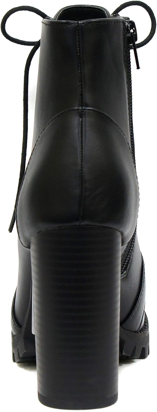 Soda Chalet  Fashion Lace up Military Inspired Ankle Boot with Stacked Heel and Side Zipper