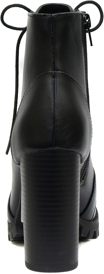 Soda Chalet  Fashion Lace up Military Inspired Ankle Boot with Stacked Heel and Side Zipper