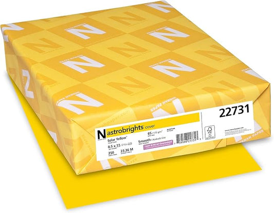 Astrobrights(R) Cover Stock, 8 12in. x 11in., 65 Lb, Solar Yellow, Pack Of 250 Sheets, 21738