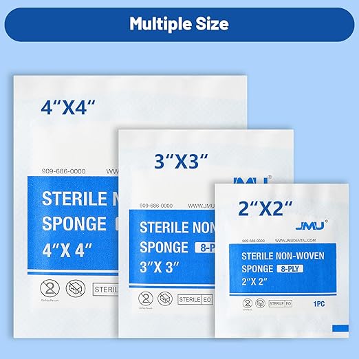 JMU Sterile Gauze Pads 4x4 Non Woven, 100 Pack 8-Ply Non Woven Gauze Sponges 4x4, Individually Wrapped Sterile Medical Gauze Pads for Wound Care, First Aid  Surgical Supplies
