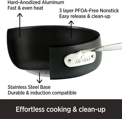 All-Clad HA1 Hard Anodized Nonstick Stockpot 4 Quart Induction Oven Broiler Safe 500F, Lid Safe 350F Pots and Pans, Cookware Black
