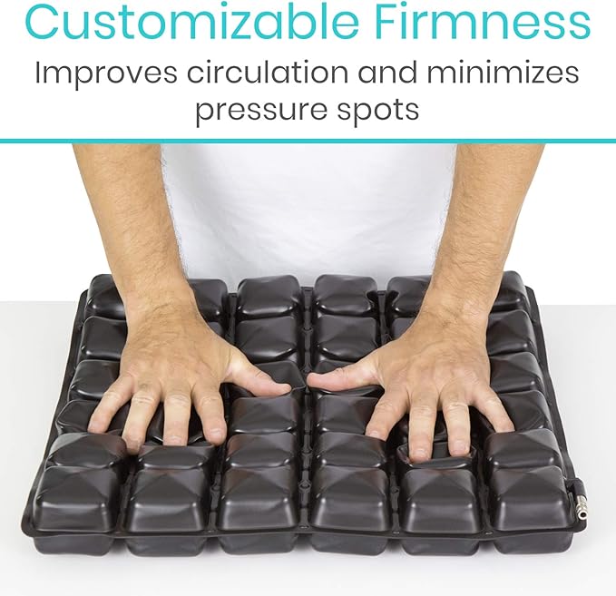 Vive Air Inflatable Seat Cushion - Adjustable Air Pressure Relief Seat, Portable - Waffle Style Tailbone Pad for Back Support, Sciatica, Coccyx Pain - for Car, Office Chair, Wheelchair
