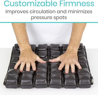 Vive Air Inflatable Seat Cushion - Adjustable Air Pressure Relief Seat, Portable - Waffle Style Tailbone Pad for Back Support, Sciatica, Coccyx Pain - for Car, Office Chair, Wheelchair