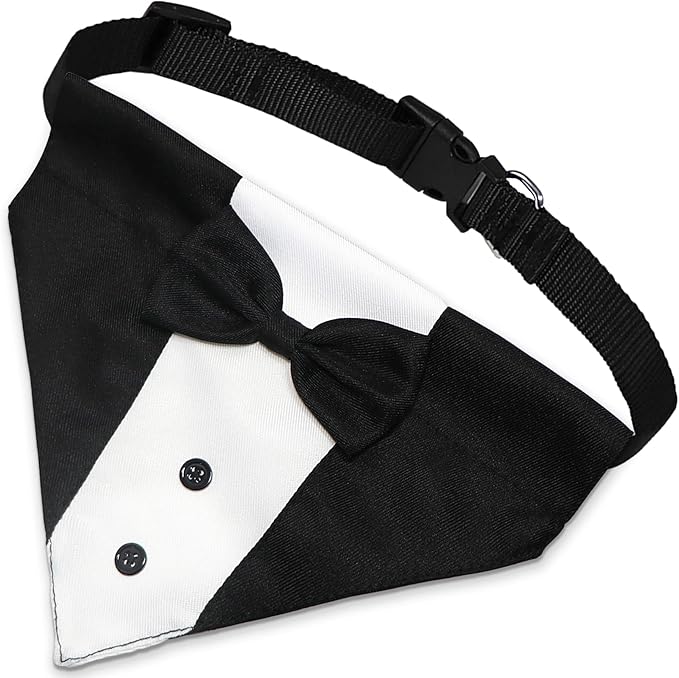 GOYOSWA Dog Tuxedo Suit Wedding Bandana Collar with Bow Tie, Adjustable Formal Dog Tux, Engagement Birthday Tuxedo for Small Medium Large Dogs Pets (Large: Neck 15-25)