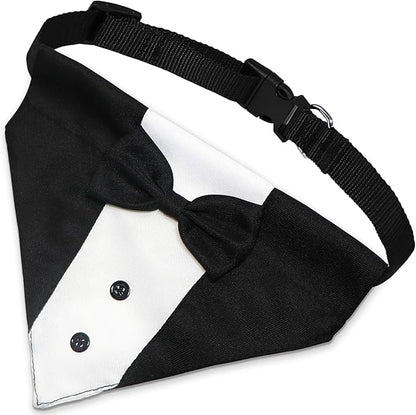 GOYOSWA Dog Tuxedo Suit Wedding Bandana Collar with Bow Tie, Adjustable Formal Dog Tux, Engagement Birthday Tuxedo for Small Medium Large Dogs Pets (Large: Neck 15-25)