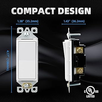 ELEGRP Matte White Single Pole Decorator Light Switch, 15Amp, 120-277V, Decorative Paddle Rocker Switch Replacement, OnOff Wall Switch, Self-Grounding, ResidentialCommercial Grade, ULCUL (10 Pack)