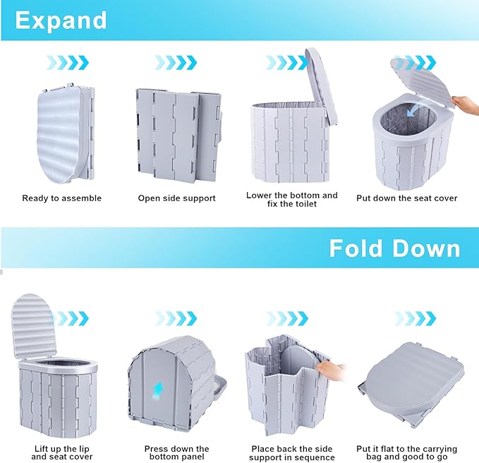 Portable toilet for camping, detachable folding toilet for travel, car, hiking, fishing, long trip, tent, beach, boat for adults and children, hygiene supplies