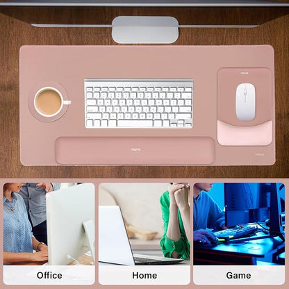 MOSISO Keyboard Mouse Pad Set, Rectangular Keyboard Wrist Rest&Mousepad with Wrist Rest&Coaster, Ergonomic Non-Slip&Easy Typing Pad with Curved Silicone Lining, Salmon Pink