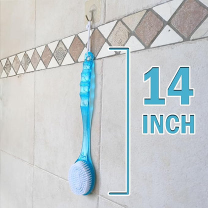 Bath Body Brush Long Handle Back Shower Brush Exfoliating Back, Body, and Feet Scrubber Soft Nylon Bristles (Blue)