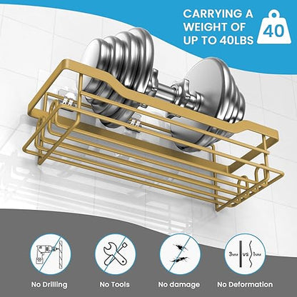Shower Caddy Shelves Organizer Rack, Single Pack Shower Caddy, Shower Shelves for Inside Shower, No Drilling Wall Mounted Self Adhesive Shower Shelves, Matte Gold