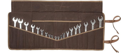 Tool Roll, Wrench Organizer Roll Up Tool Pouch with 24 Pockets  Durable Waxed Canvas 16 OZ Portable Tool Storage Carrier Bag(33.5 X 13.5 IN  Brown)