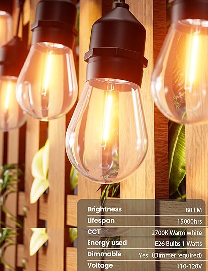Svater Outdoor String Lights 150FT, E26 Socket, 48pcs S14 Shatterpoof Bulbs, 1 Watt Dimmable 2700K Warm White, IP65 Waterproof Commercial Grade Patio Lights(3 Pack X 50FT)