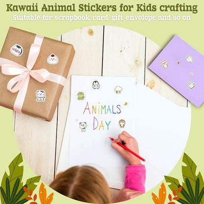 LINAYE 24 Sheets Cute Kawaii Stickers Pack - 1500PCS Adhesive Animal Stickers for Kids, Girls, Classroom