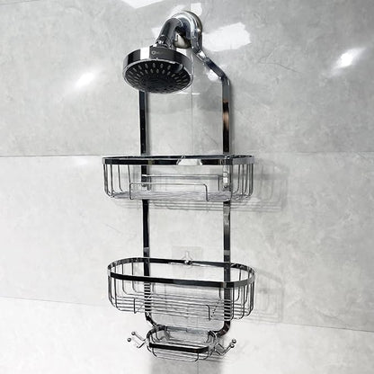 HOPOPRO Hanging Shower Organizer, Over Head Shower Caddy Bathroom Shower Storage Rack Basket with Hooks for Sponge or Towels No Drilling & Rustproof, Chrome