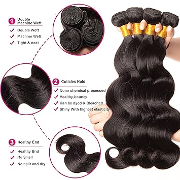 huarisi 20 Inch Body Wave Bundles Human Hair 1 Bundle 100 Unprocessed Brazilian Virgin Hair Bundles Double Weft Wavy Hair Weave Single Bundles Human Hair Natural Color